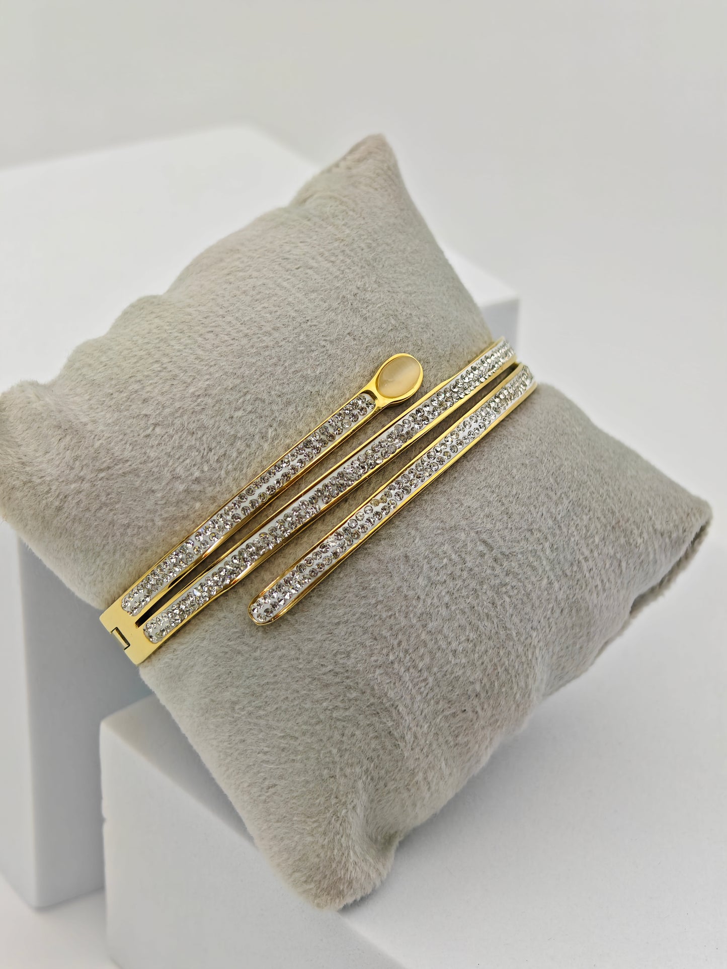 Stunning 18K Gold Plated Triple Row Bangle with Sparkling Crystal Accents RGB256