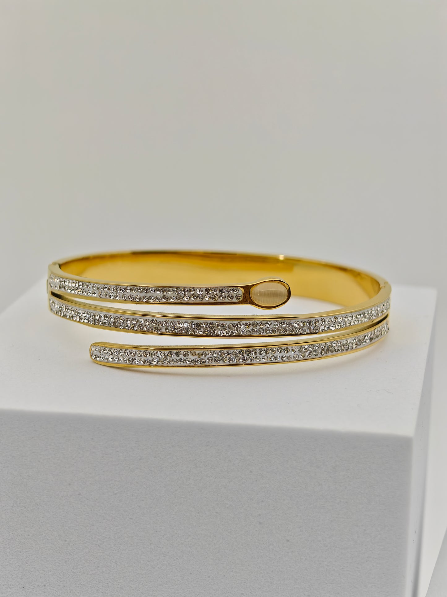 Stunning 18K Gold Plated Triple Row Bangle with Sparkling Crystal Accents RGB256