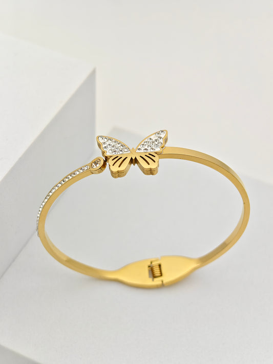 Elegant 18K Gold Plated Butterfly Bangle with Sparkling Crystal Accents RGB258