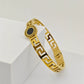 Stylish 18K Gold Plated Greek Key Bangle with Black Enamel Accent RGB259