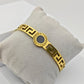 Stylish 18K Gold Plated Greek Key Bangle with Black Enamel Accent RGB259