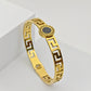 Stylish 18K Gold Plated Greek Key Bangle with Black Enamel Accent RGB259