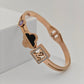 Stylish 18K Rose Gold Plated Anti-Tarnish Bangle with Black Clover and LV-Inspired Square Charm RGB268