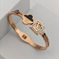 Stylish 18K Rose Gold Plated Anti-Tarnish Bangle with Black Clover and LV-Inspired Square Charm RGB268