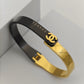 Chic Black and Gold Anti-Tarnish Bangle with Chanel-Inspired Design and Dual-Tone Finish RGB269