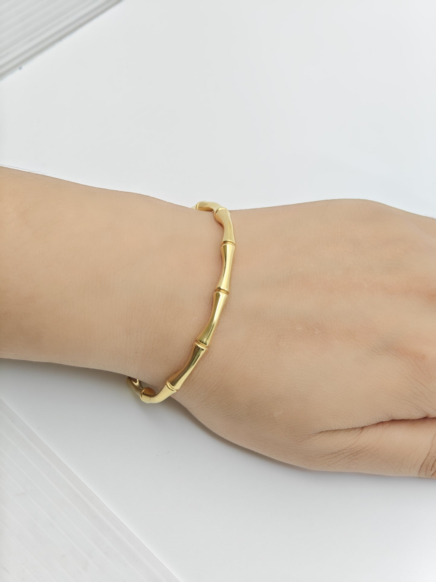 Minimalist 18K Gold Plated Anti-Tarnish Bamboo Design Bangle Bracelet RGB270