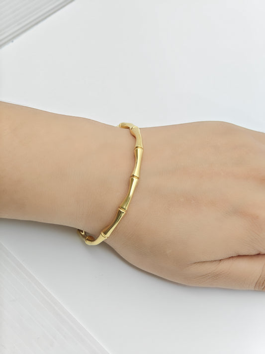 Minimalist 18K Gold Plated Anti-Tarnish Bamboo Design Bangle Bracelet RGB270