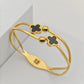 Elegant 18K Gold Plated Anti-Tarnish Bangle with Black Clover and Bead Accents RGB271