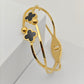 Elegant 18K Gold Plated Anti-Tarnish Bangle with Black Clover and Bead Accents RGB271