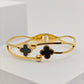 Elegant 18K Gold Plated Anti-Tarnish Bangle with Black Clover and Bead Accents RGB271