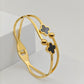 Elegant 18K Gold Plated Anti-Tarnish Bangle with Black Clover and Bead Accents RGB271