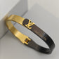 Luxury 18K Gold Plated Dual Shaded Anti-Tarnish Bangle with Louis Vuitton-Inspired Design RGB272