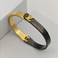 Luxury 18K Gold Plated Dual Shaded Anti-Tarnish Bangle with Louis Vuitton-Inspired Design RGB272