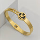 Luxurious 18K Gold Plated Anti-Tarnish Bangle with Louis Vuitton-Inspired Round Charm and Crystal Accents RGB273