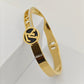 Luxurious 18K Gold Plated Anti-Tarnish Bangle with Louis Vuitton-Inspired Round Charm and Crystal Accents RGB273