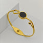 Elegant 18K Gold Plated Anti-Tarnish Bangle with Heart and Black Onyx Accent RGB274