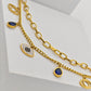 18K Yellow Gold-Plated Anti-Tarnish Charm Bracelet with Evil Eye and Blue Teardrop Accents RGB276