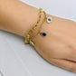 18K Yellow Gold-Plated Anti-Tarnish Charm Bracelet with Evil Eye and Blue Teardrop Accents RGB276