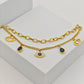 18K Yellow Gold-Plated Anti-Tarnish Charm Bracelet with Evil Eye and Blue Teardrop Accents RGB276