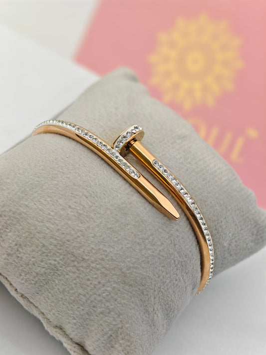 18K Rose Gold Plated Nail Bangle with Dazzling Crystal Pave – Bold and Modern Elegance RGB285