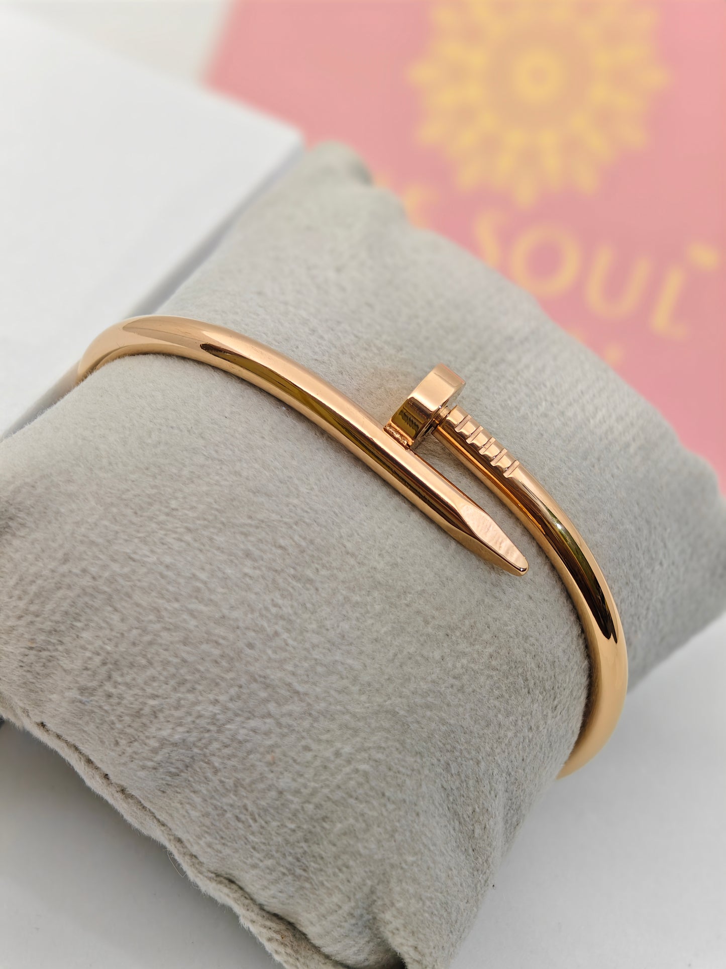 18K Rose Gold Plated Nail Bangle – Minimalist Chic with a Modern Twist RGB286