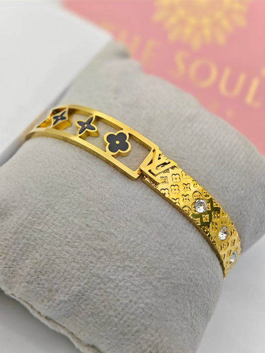 18K Gold Plated Monogram Bangle with Crystal Accents – Luxurious and Stylish Statement Piece RGB287