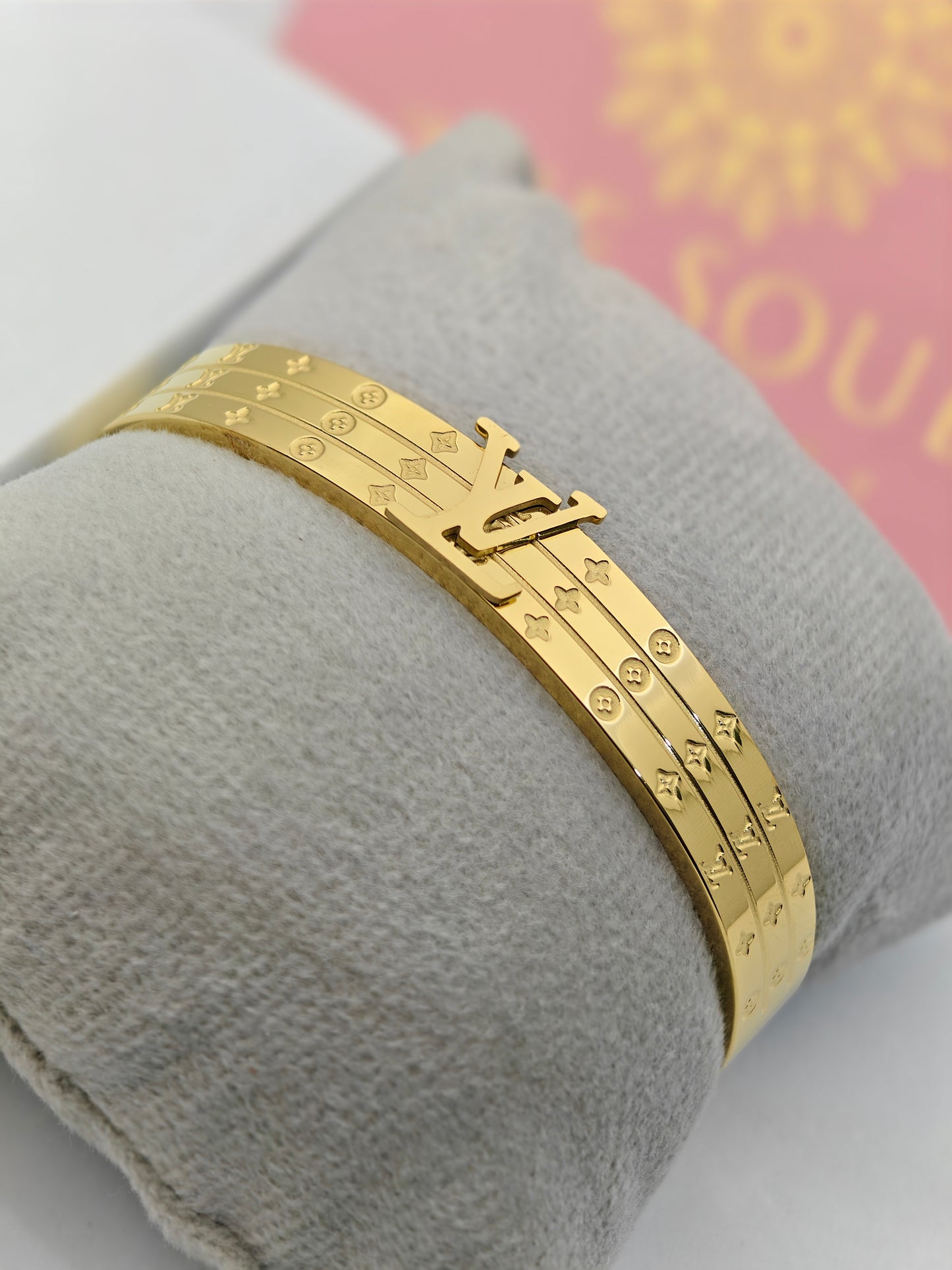 18K Gold Plated LV Monogram Bangle – Sleek and Iconic Fashion Statement