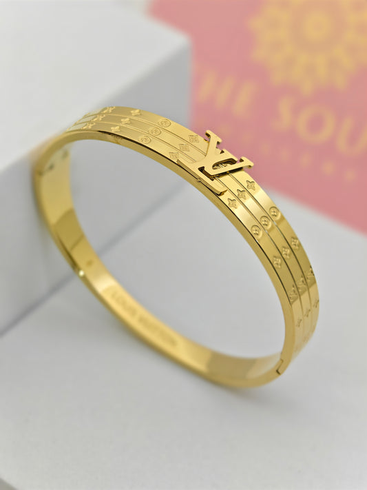 18K Gold Plated LV Monogram Bangle – Sleek and Iconic Fashion Statement