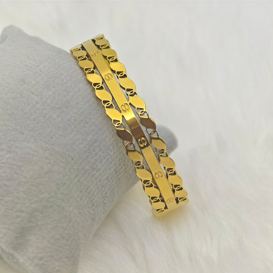 Luxury 18K Gold-Plated Dual Band Bracelet – Anti-Tarnish Stainless Steel Kada with Intricate Engraved Design RGB419