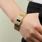Luxury 18K Gold-Plated Black Gem Gala Cuff Bracelet – Anti-Tarnish Stainless Steel with Crystal Accents RGB421