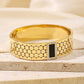 Luxury 18K Gold-Plated Black Gem Gala Cuff Bracelet – Anti-Tarnish Stainless Steel with Crystal Accents RGB421