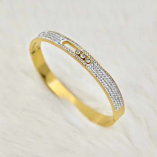 Luxury 22K Gold-Plated Pave CZ Bracelet – Anti-Tarnish Stainless Steel Bangle with Dazzling Crystal Accents RGB449
