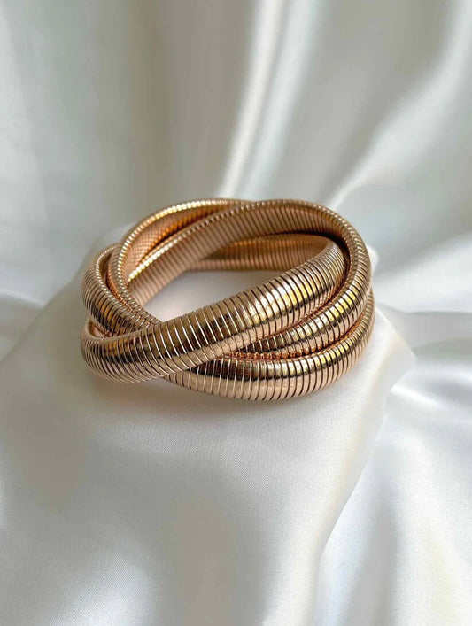 Triple Spiral Rose Gold Flexible Bangle – Lightweight, Anti-Tarnish Coil Bracelet for Women & Girls RGB468