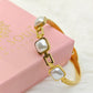 18K Gold Plated Anti-Tarnish Pearl Bangle for Women – Elegant Statement Bracelet with Modern Link Design RGB488