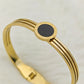 8K Gold Plated Anti-Tarnish Black Enamel Roman Numeral Bangle for Women – Sleek Statement Bracelet for Daily Wear RGB489