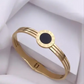 8K Gold Plated Anti-Tarnish Black Enamel Roman Numeral Bangle for Women – Sleek Statement Bracelet for Daily Wear RGB489