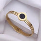 8K Gold Plated Anti-Tarnish Black Enamel Roman Numeral Bangle for Women – Sleek Statement Bracelet for Daily Wear RGB489