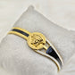 18K Gold Plated Anti-Tarnish Lion Medallion Bangle – Sleek Statement Bracelet with Black Enamel & Crystal Accents RGB490