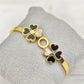 18K Gold Plated Anti-Tarnish Double Clover Bangle for Women – Elegant Black & White Enamel Heart Charm Bracelet RGB492