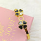 18K Gold Plated Anti-Tarnish Double Clover Bangle for Women – Elegant Black & White Enamel Heart Charm Bracelet RGB492