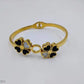 18K Gold Plated Anti-Tarnish Double Clover Bangle for Women – Elegant Black & White Enamel Heart Charm Bracelet RGB492