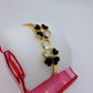 18K Gold Plated Anti-Tarnish Double Clover Bangle for Women – Elegant Black & White Enamel Heart Charm Bracelet RGB492
