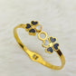 18K Gold Plated Anti-Tarnish Double Clover Bangle for Women – Elegant Black & White Enamel Heart Charm Bracelet RGB492