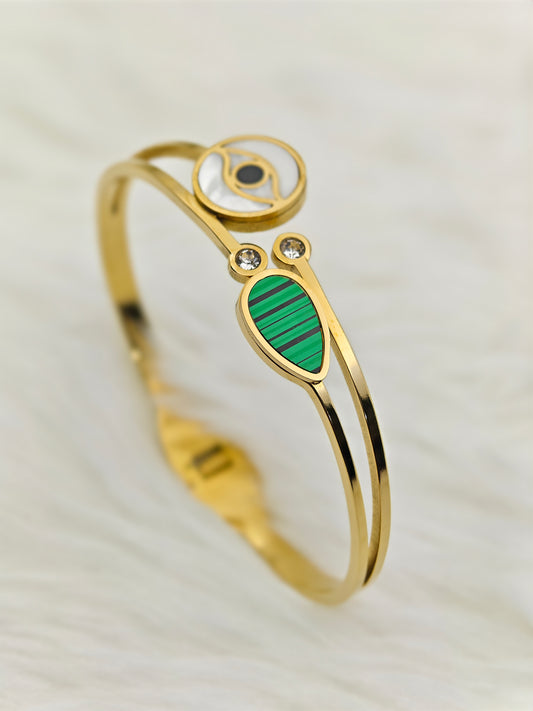 18K Gold Plated Anti-Tarnish Green & White Enamel Bangle – Elegant Statement Bracelet for Women | Daily Wear & Party-Ready Jewelry RGB493