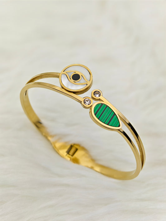 18K Gold Plated Anti-Tarnish Green & White Enamel Bangle – Elegant Statement Bracelet for Women | Daily Wear & Party-Ready Jewelry RGB493