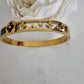 18K Gold Plated Anti-Tarnish Black Enamel & Crystal Clover Bangle – Elegant Designer Bracelet for Women RGB504