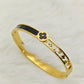 18K Gold Plated Anti-Tarnish Black Enamel & Crystal Clover Bangle – Elegant Designer Bracelet for Women RGB504