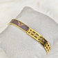 18K Gold Plated Anti-Tarnish Designer Bangle with Brown Leather Detail – Elegant Statement Bracelet