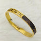 18K Gold Plated Anti-Tarnish Designer Bangle with Brown Leather Detail – Elegant Statement Bracelet