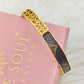 18K Gold Plated Anti-Tarnish Designer Bangle with Brown Leather Detail – Elegant Statement Bracelet